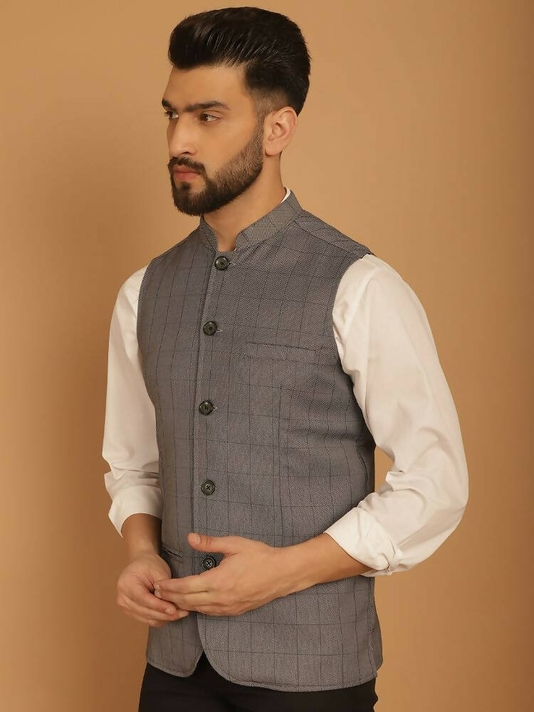 Even Apparels Nehru Jacket With Welt Pockets - Grey | Grocsy