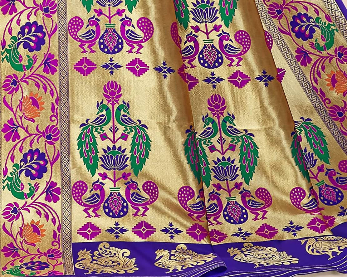 Jaanvi Fashion Women's Rani Blue Banarasi Paithani Silk With Zari Jacquard Work Saree With Blouse Piece | Grocsy