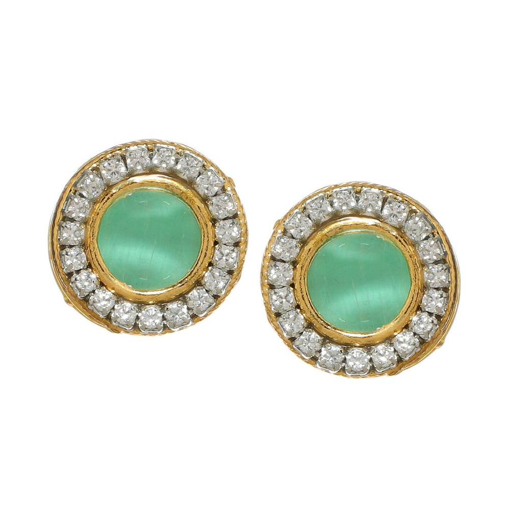 Green Round Daimond and Stone Studs (Green) - Ruby Raang | Grocsy