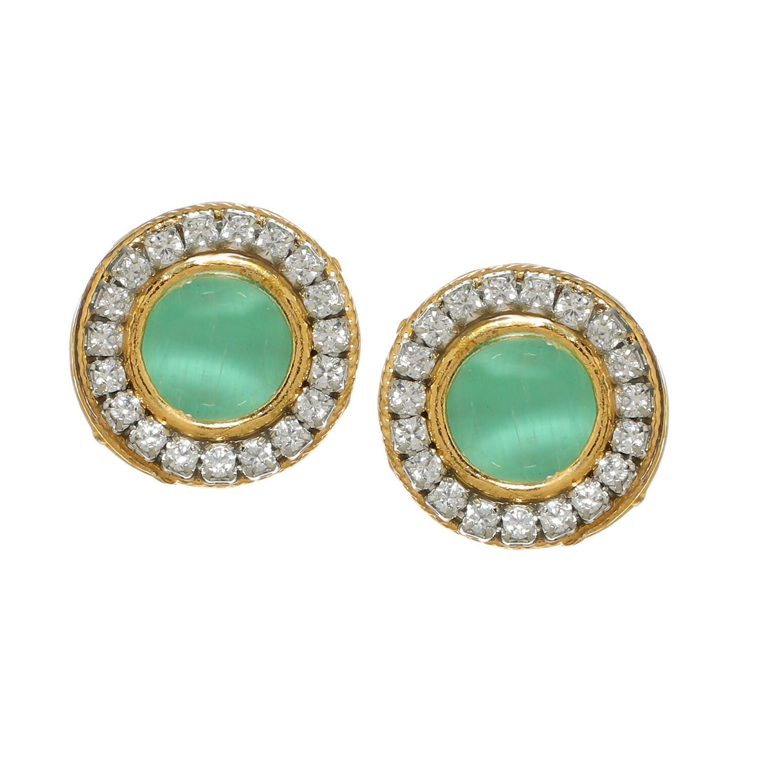 Green Round Daimond and Stone Studs (Green) - Ruby Raang | Grocsy