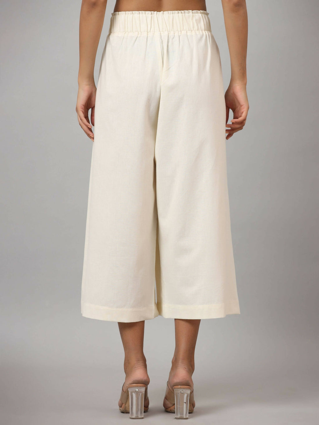 Juniper Women's Ivory Cotton Flex Flared Culottes | Grocsy