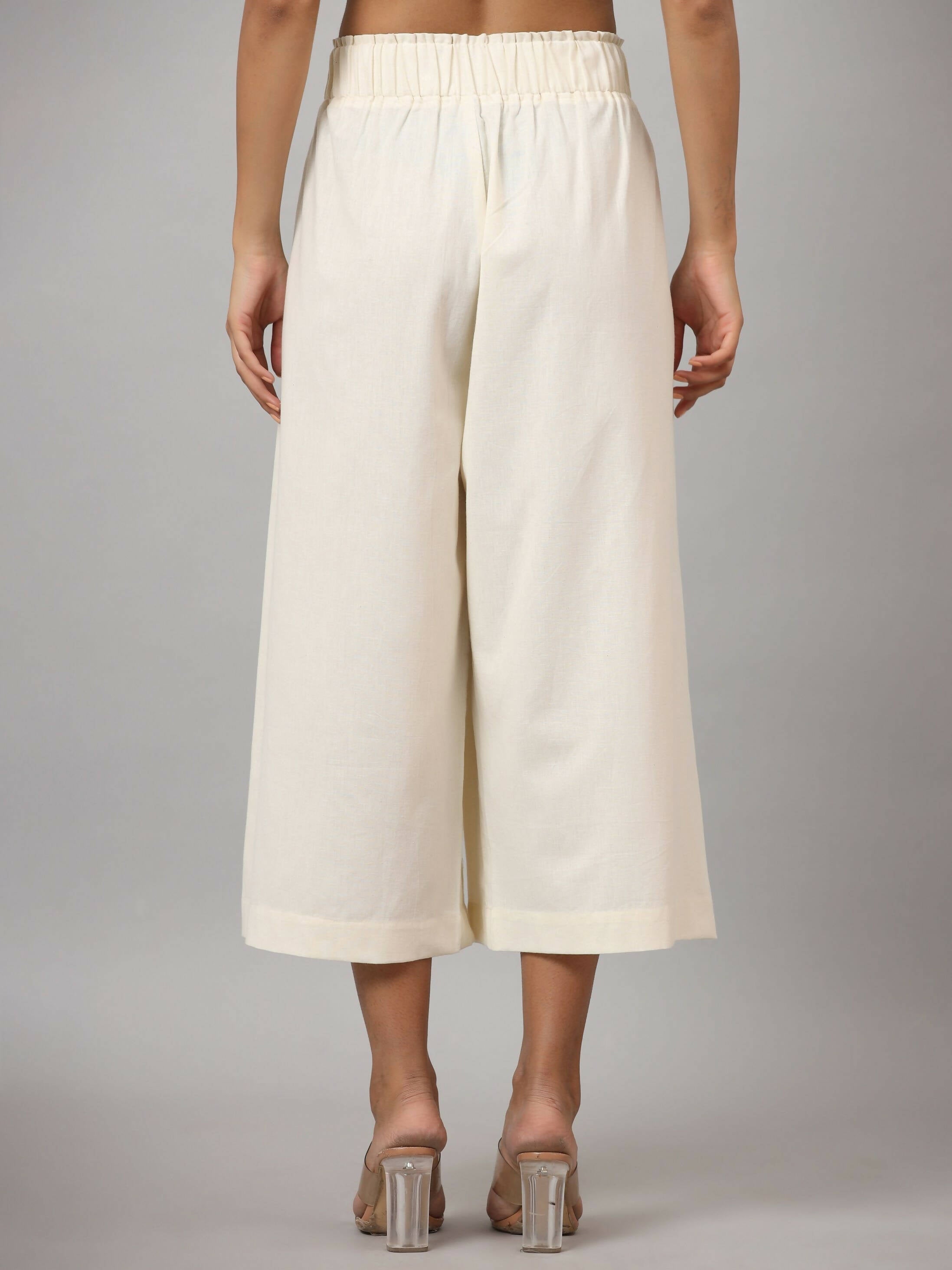 Juniper Women's Ivory Cotton Flex Flared Culottes | Grocsy