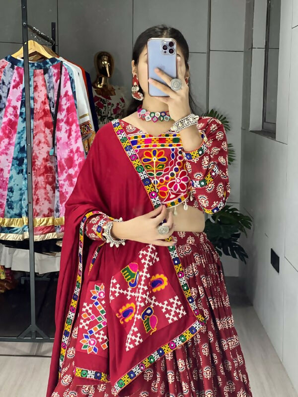 Yash Enterprise Multicolor Rayon Cotton Embroidery Semi Stitched Navratri Chaniya Choli | Grocsy