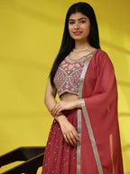 Red Georgette Embroidered Lehenga choli with Dupatta - Dhara | Grocsy