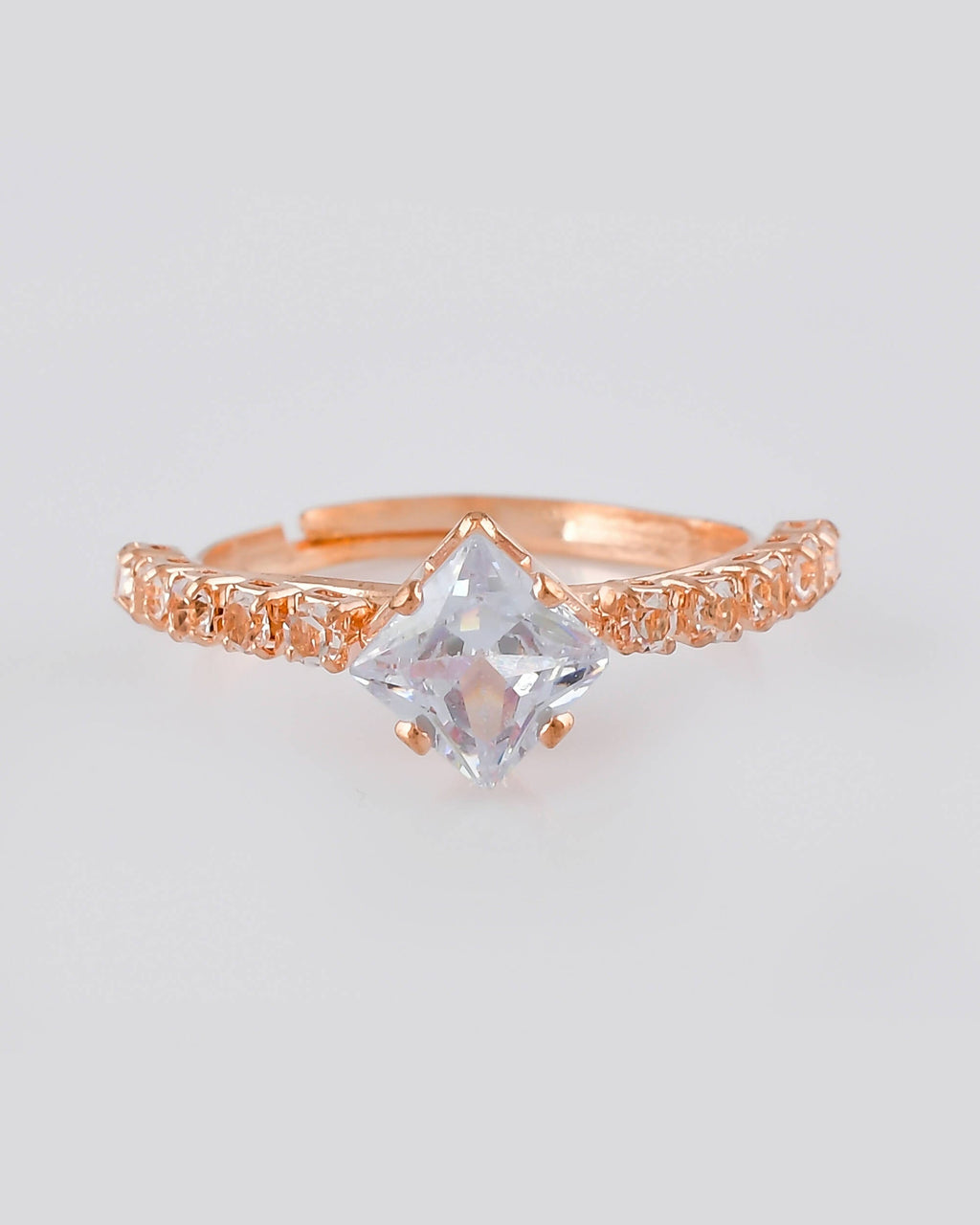 VOJ white CZ-detail Stainless Steel Cubic Zirconia Gold-Polished adjustable finger Ring | Grocsy