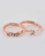 VOJ Stainless Steel Cubic Zirconia Rose Gold-Polished Adjustable Ring Set for Couple | Grocsy