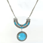 Mominos Fashion Johar Kamal Oxidised Silver-Plated Stone Work Long Necklace Handicraft Sky Blue | Grocsy