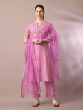 Myshka Women's Pink Printed Cotton Straight Party Kurta Set With Dupatta | Grocsy