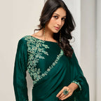 Green Crepe Satin Silk Handwork Saree With Unstitched Blouse - Norita Saanjh | Grocsy