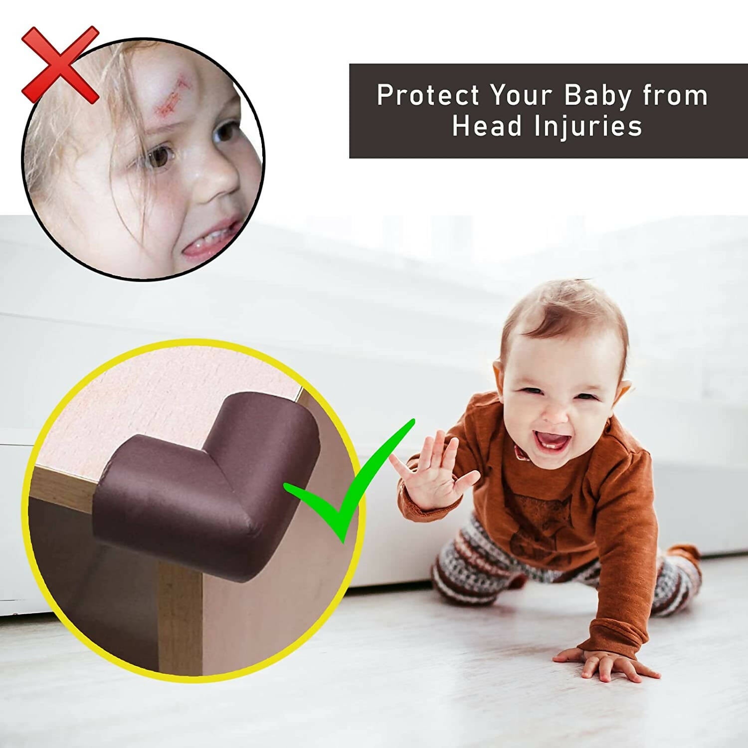 Safe-O-Kid Corner Guards Cushion L Shaped, Small, For Child Safety, Brown | Grocsy