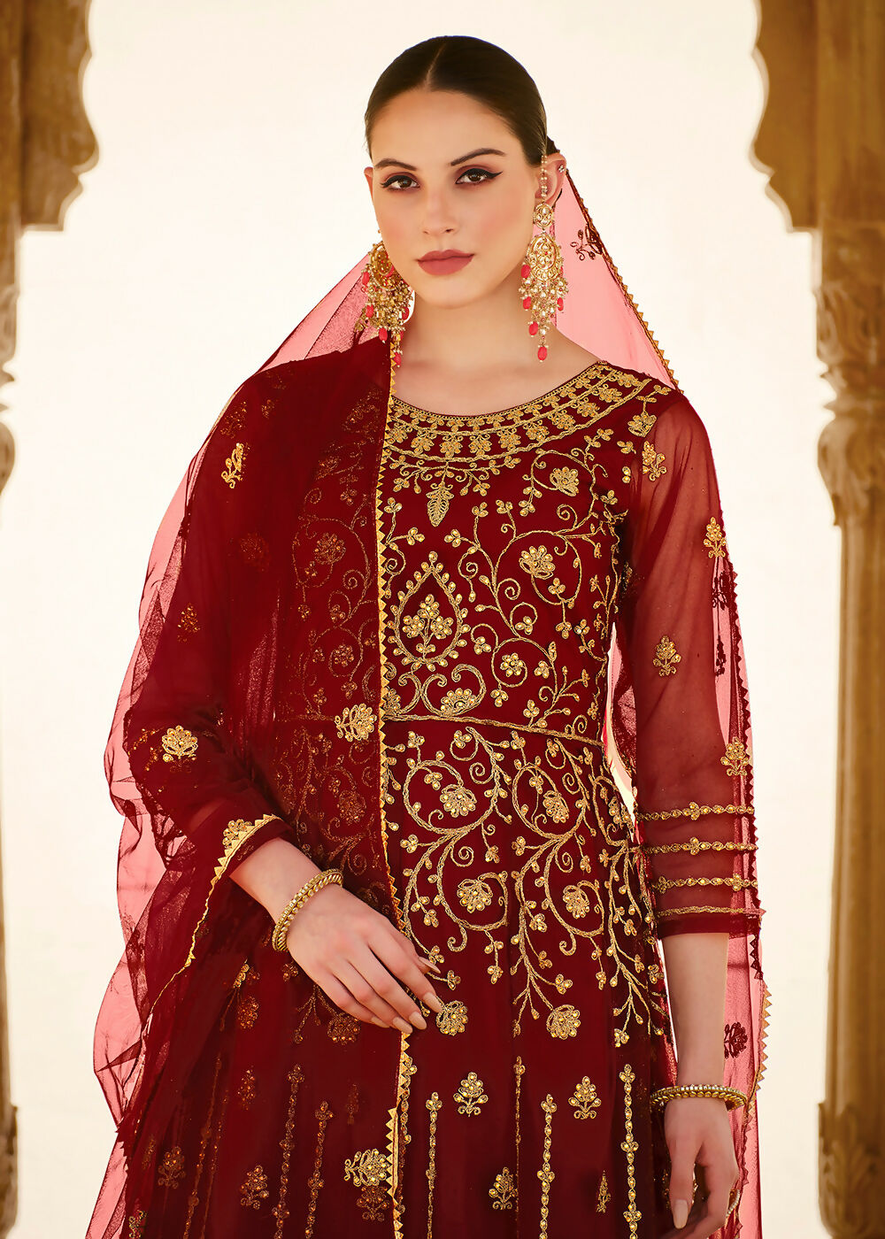 Heavy Stone Embroidered Maroon Designer Anarkali Suit - Emponline | Grocsy