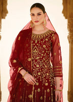 Heavy Stone Embroidered Maroon Designer Anarkali Suit - Emponline | Grocsy
