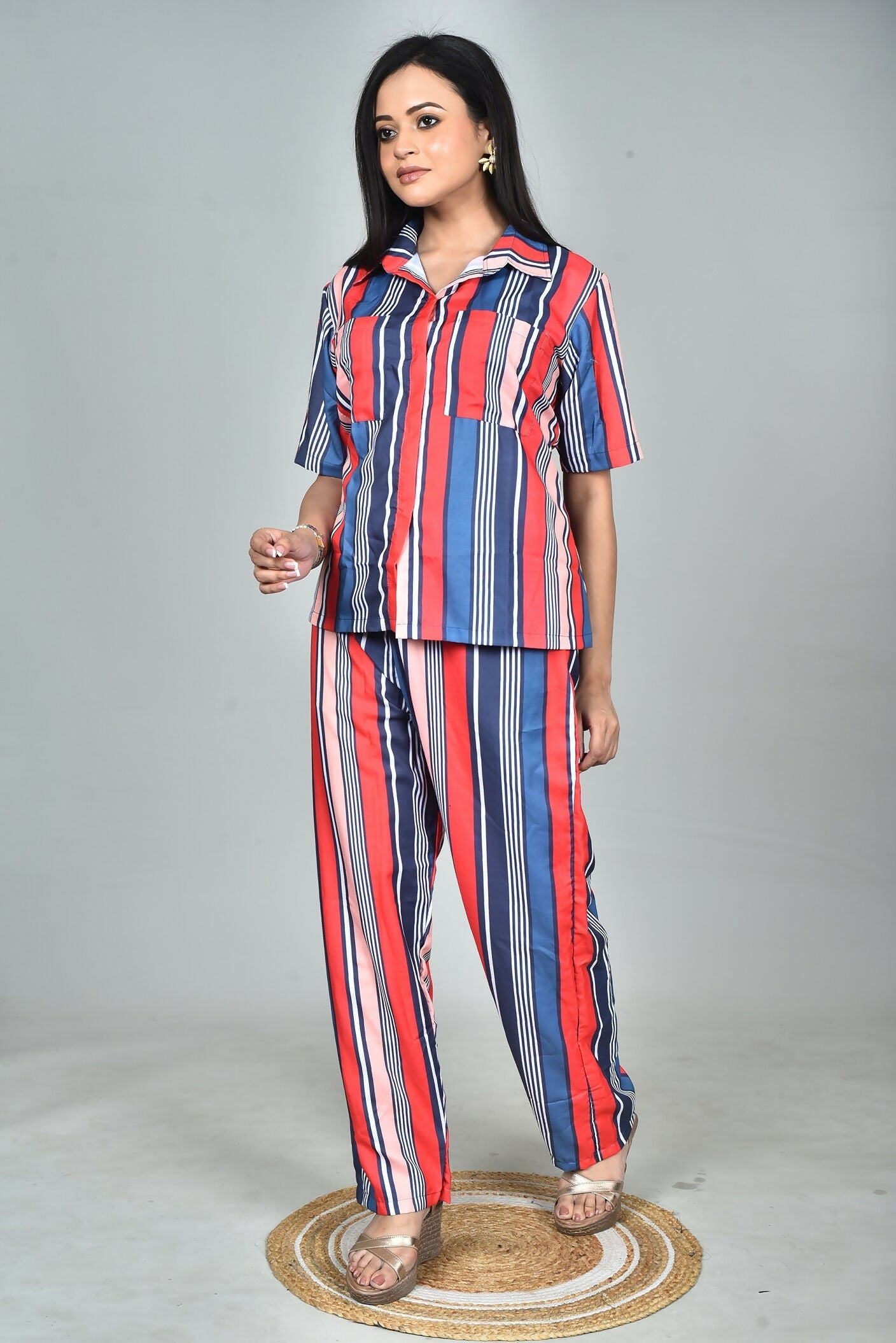 Morchari Digital Print Semi Muslin Co-Ord Set Top & Trouser-Multicolor | Grocsy