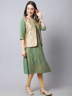 Even Apparels Beige Bansari Silk Open Front Gillet | Grocsy