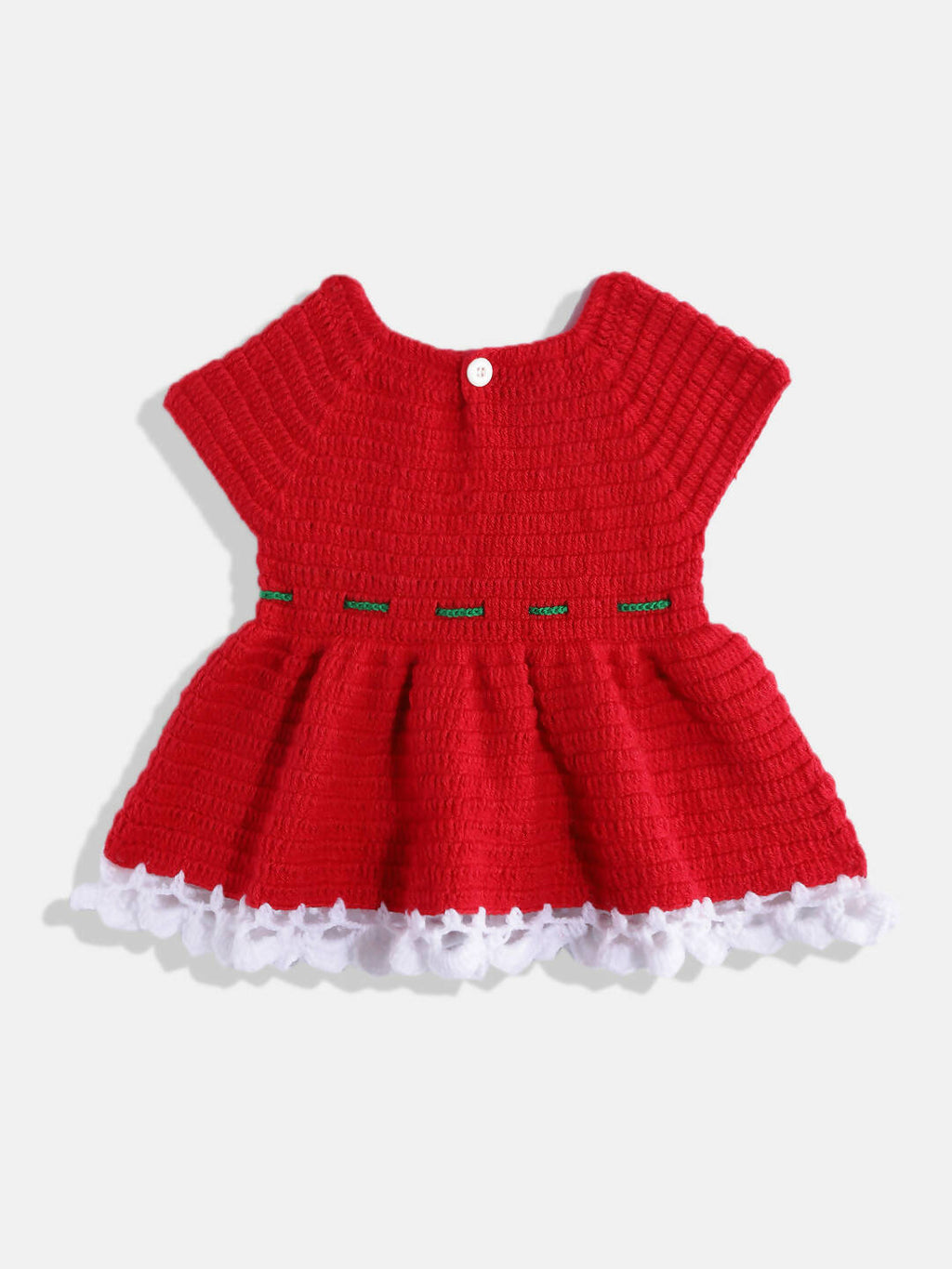 Chutput Kids Woollen Hand Knitted Short Sleeves Flower Detail Dress For Baby Girls - Red | Grocsy