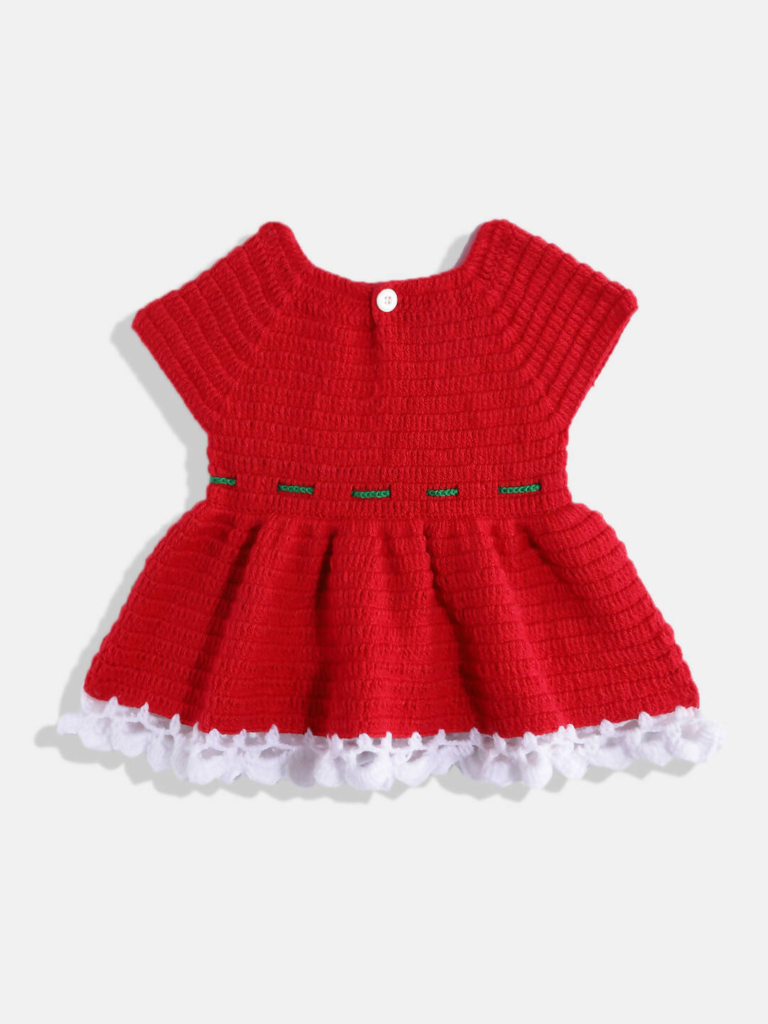 Chutput Kids Woollen Hand Knitted Short Sleeves Flower Detail Dress For Baby Girls - Red | Grocsy