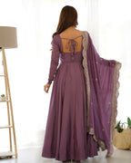 Teeya Creation Mauve Color Pure Roman Silk Chanderi Party Wear Fully Stitched Gown | Grocsy