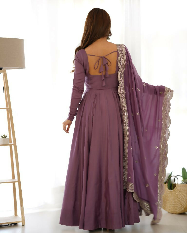 Teeya Creation Mauve Color Pure Roman Silk Chanderi Party Wear Fully Stitched Gown | Grocsy
