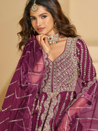 Anaita Maroon Chinon Readymade Anarkali Lehenga with Heavy Embroidery Work | Grocsy