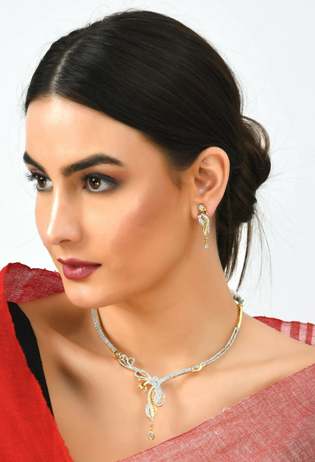 Mominos Fashion Johar Kamal Silver-Plated American Diamond Choker Set | Grocsy