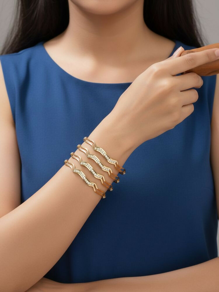 NVR Women Set of 4 Gold Plated CZ Stone Bangle | Grocsy