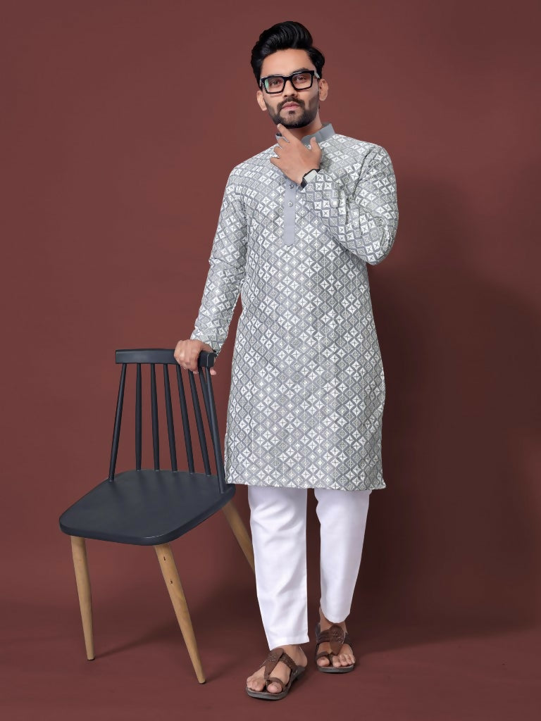 Grey Color Mens Kurta Pyjama Set for Eid by Infinity Export | Grocsy