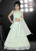 Wedding Designer Darkseagreen Net Kidswear Lahenga - Aaradhna | Grocsy