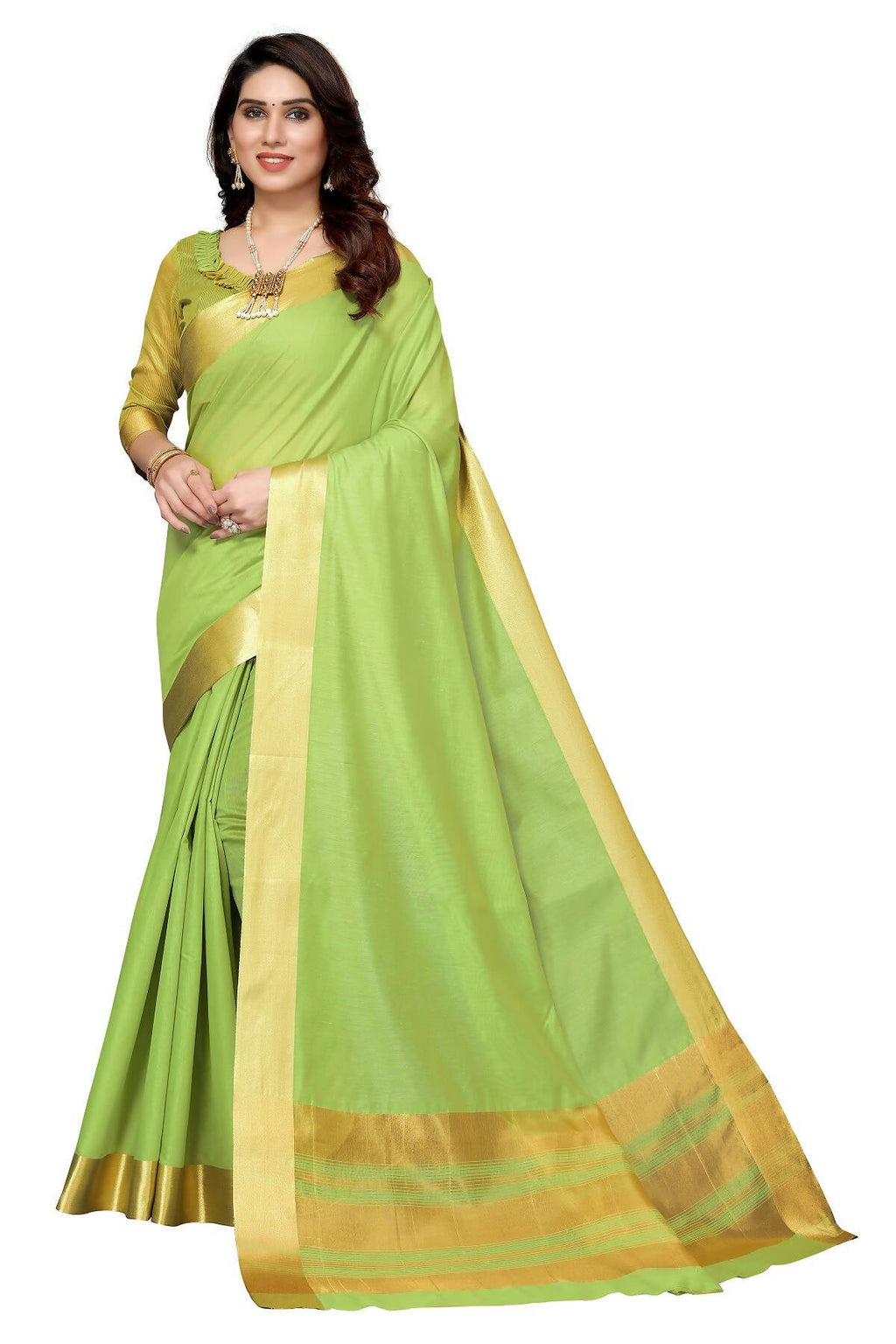 Vamika Green Cotton Polyester Silk Weaving Saree | Grocsy
