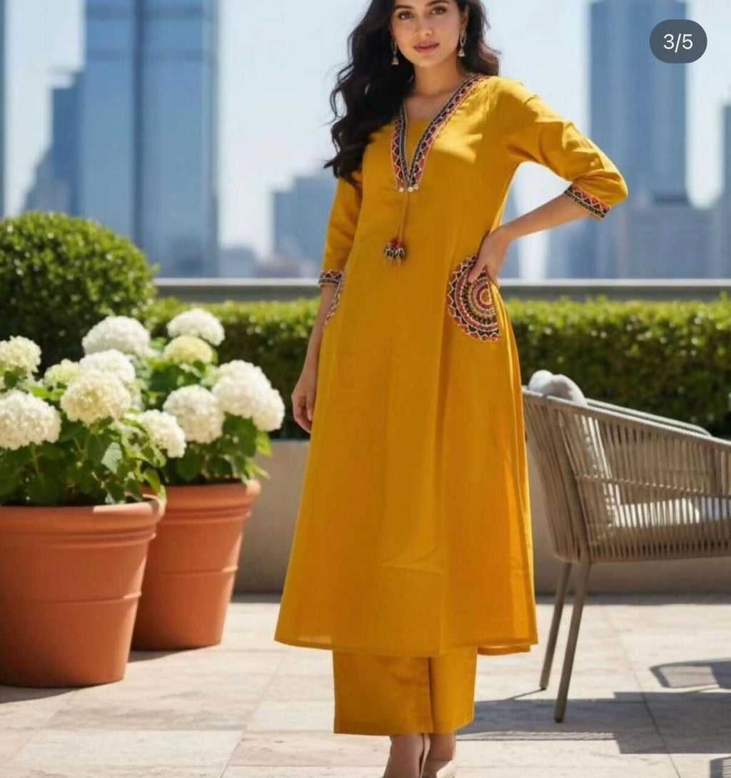 Miravan Womens Yellow Kurta And Palazzo Set | Grocsy