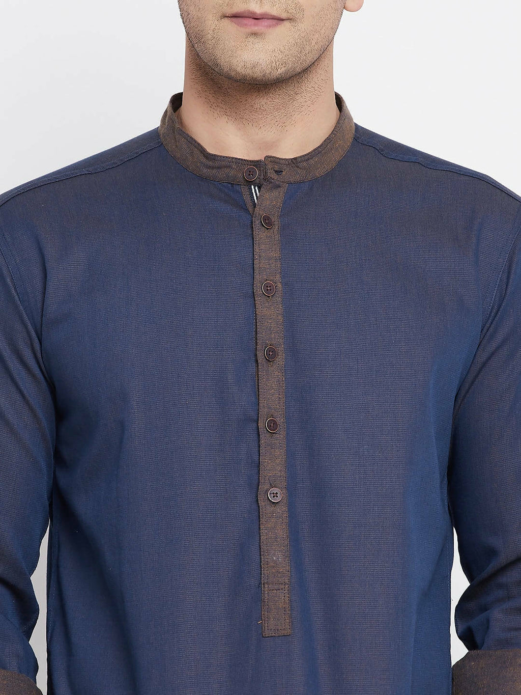 Even Apparels Pure Cotton Blue Men's Kurta With Band Collar | Grocsy