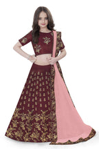 Dwiden Maroon Baby Doll Tafetta Sattin Semi-Stitched Girl's Lehenga Choli | Grocsy
