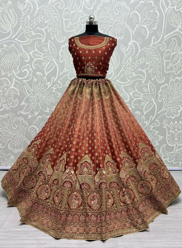 Jyoti Fashion Women's Scarlet Bridal Net Fancy Dori & Sequins Multi Thread Embroidered with Diamond Work Wedding Lehenga Choli | Grocsy