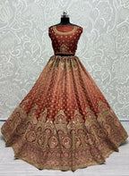 Jyoti Fashion Women's Scarlet Bridal Net Fancy Dori & Sequins Multi Thread Embroidered with Diamond Work Wedding Lehenga Choli | Grocsy