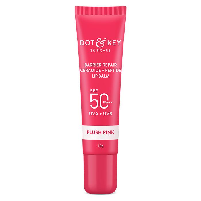Dot & Key Barrier Repair Ceramide & Peptide SPF 50 Lip Balm - Plush Pink, UVA+UVB | Grocsy