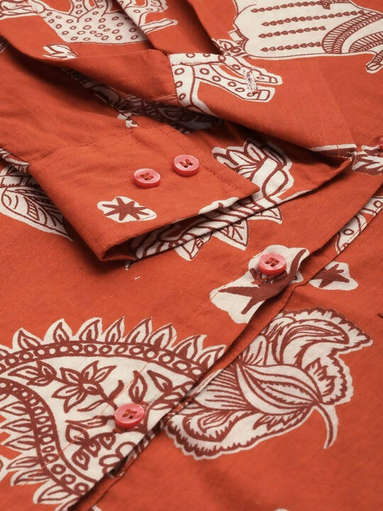 Orange Men Pure Cotton Relaxed Opaque Printed Casual Resort Shirt - Mahotsav | Grocsy