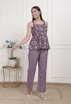 Miravan Womens Purple Round Neck Cotton Pleated Kurti & Palazzo Set | Grocsy