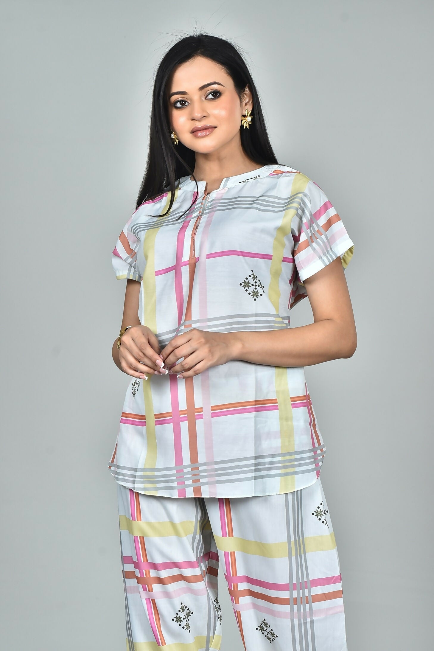 Morchari Digital Print Semi Muslin Co-Ord Set Top & Trouser-Multicolor | Grocsy