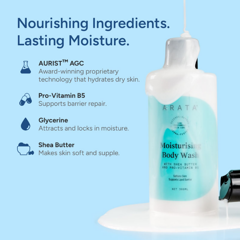 Arata Moisturising Body Wash for Dry and Dehydrated Skin with Shea Butter | Grocsy