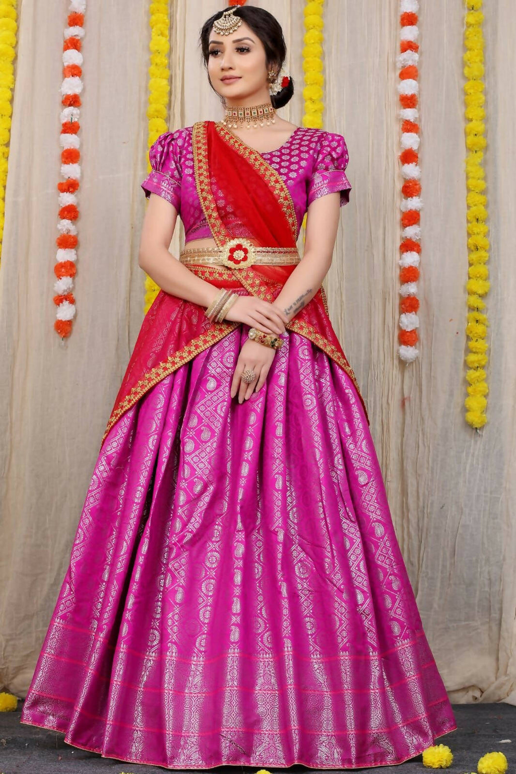 DEIANA'S Beautiful Pure Jari Silk Weaving Lehengha Choli - Pink | Grocsy