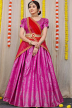 DEIANA'S Beautiful Pure Jari Silk Weaving Lehengha Choli - Pink | Grocsy