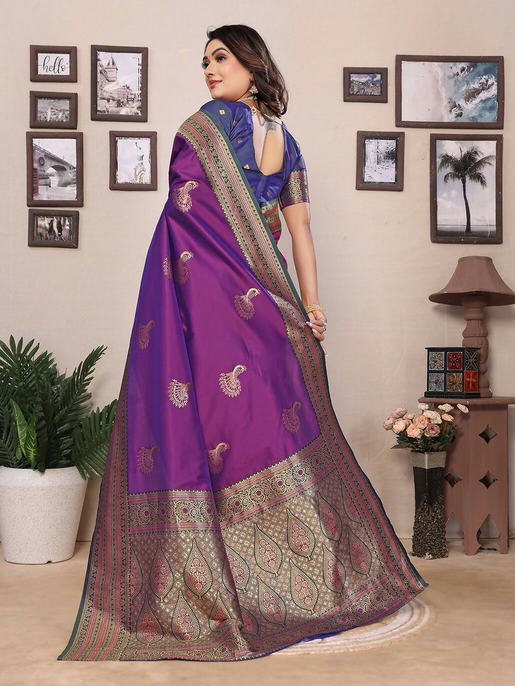 Joban Fashion Banarasi Magenta Small Butti Soft Silk Saree | Grocsy