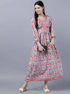 Myshka Women Red Printed Pure Cotton Maxi Dress | Grocsy