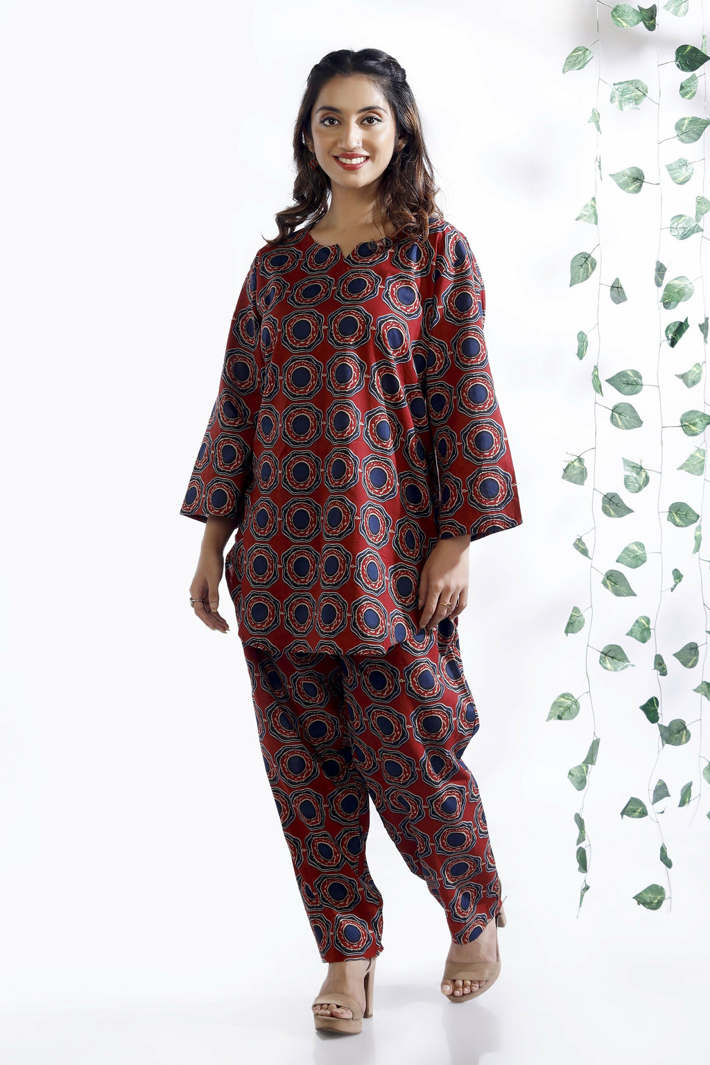 Breathables Abstract Cotton Co-Ord Set – Red | Grocsy