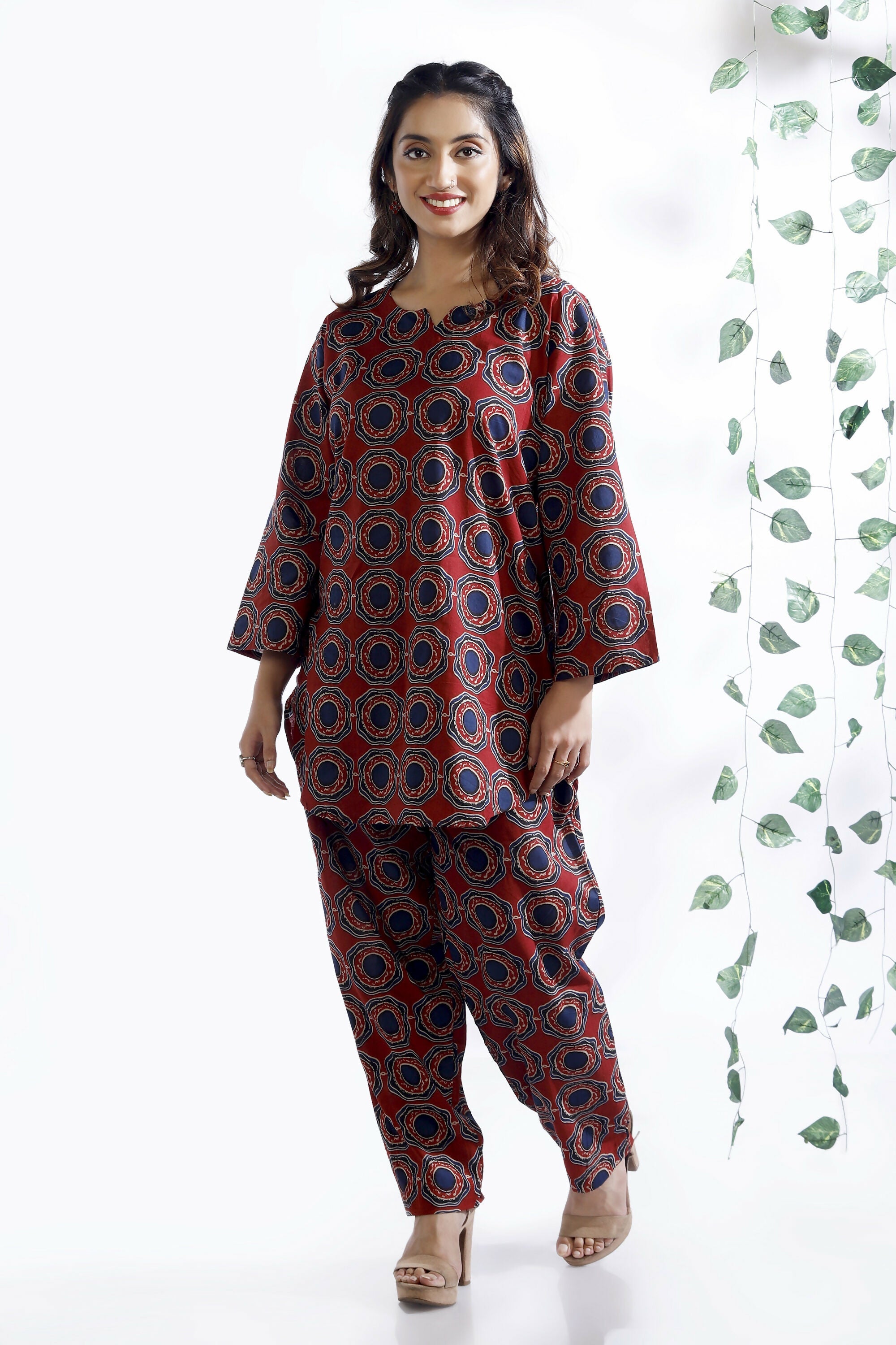 Breathables Abstract Cotton Co-Ord Set – Red | Grocsy