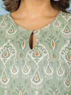 Aramya Green Linen Cotton Ikat Straight Kurta for Women | Grocsy