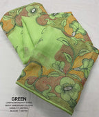 Green Pure Linen Ethnic Motifs Saree with Unstitched Blouse - A2M | Grocsy
