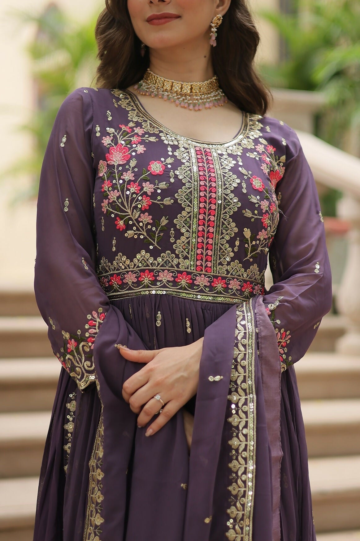 Joban Fashion Onion Georgette Sequence Embroidery Work Kurta Set | Grocsy