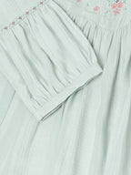 Light Blue Poly Cotton Yoke Embroidered A-line Top - Tarini | Grocsy