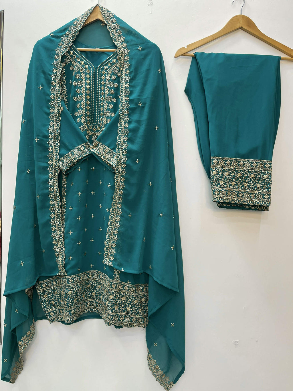 Teeya Creation Teal Color Faux Georgette Embroidery Work Party Wear Salwar Suit | Grocsy