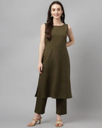 FIORRA Women's Olive Rayon Silk Straight Kurta Set | Grocsy